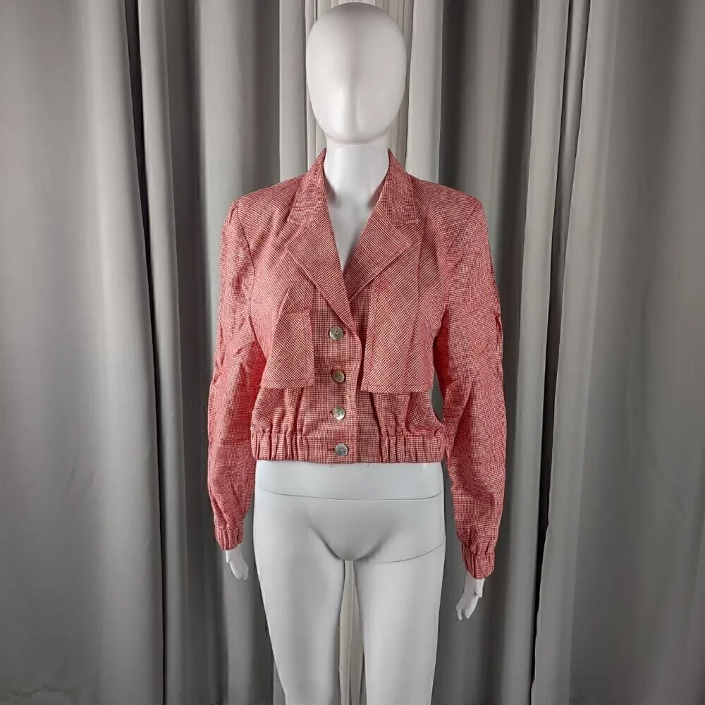 Doncaster Women's Red, White, Houndstooth, Linen Blend, Cropped Jacket Size 4